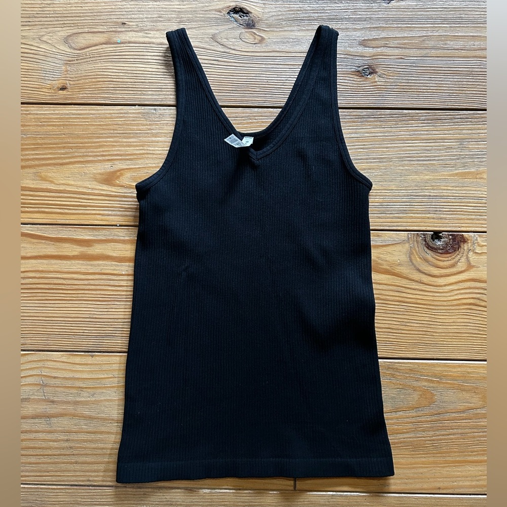 Black Athleta Ribbed Deep V Neck Tank Top Size Small